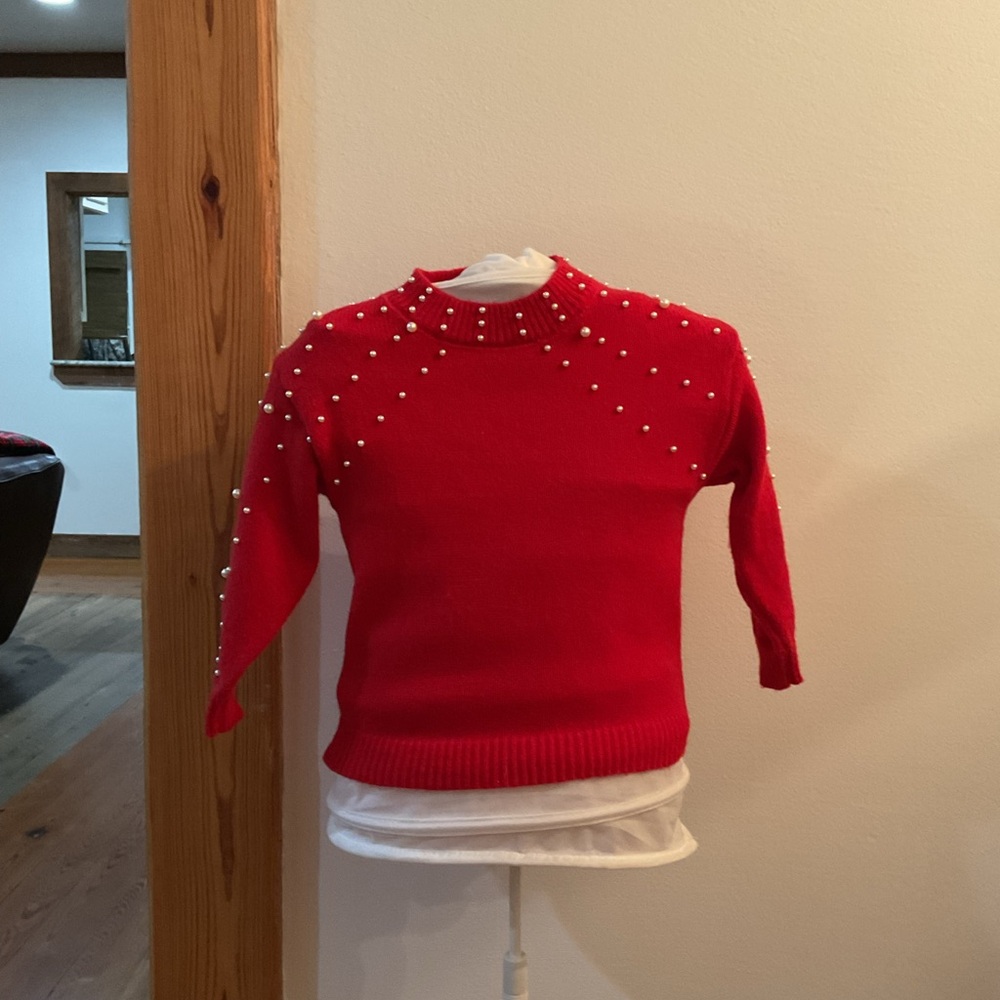 Girls Red Pearl-Embellished Sweater – Size 5